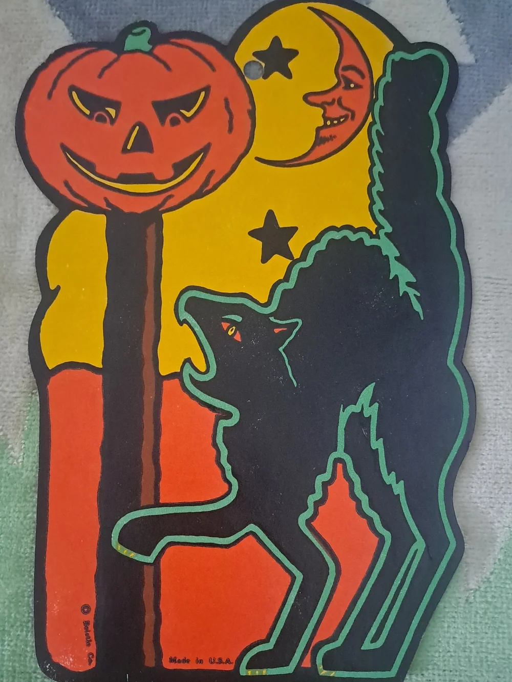 Vintage Beistle Halloween Pumpkin and Black Cat Halloween Decorations Cutouts